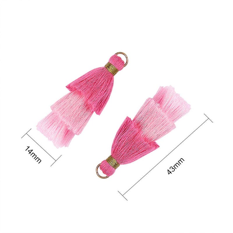 NBEADS 20 Pcs Pink Polyester Tassel Pendants, Tri-Layered Tassels with Gold Jump Ring for DIY Projects, Jewelry Making, Decoration, Bookmarks - Image 2